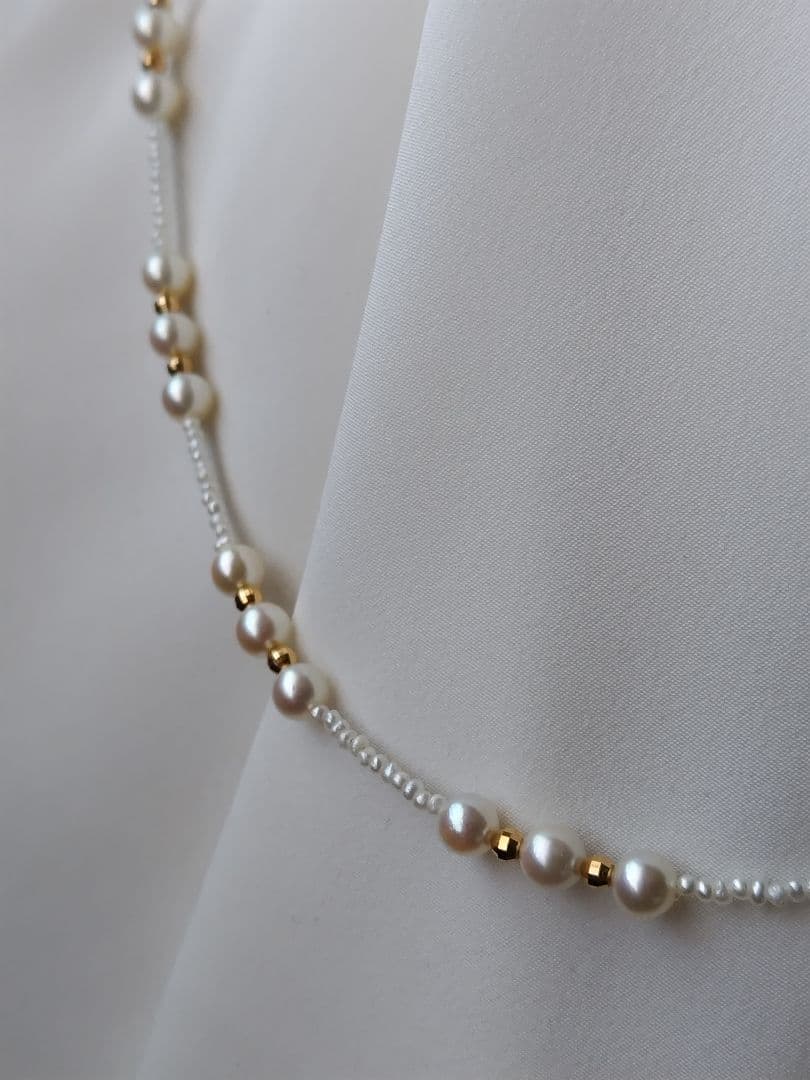 K18 アコヤ真珠ベビーパール、あこや砂芥子パールの、ネックレス