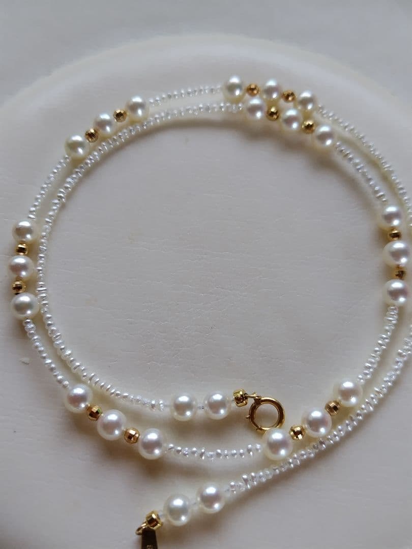 K18 アコヤ真珠ベビーパール、あこや砂芥子パールの、ネックレス