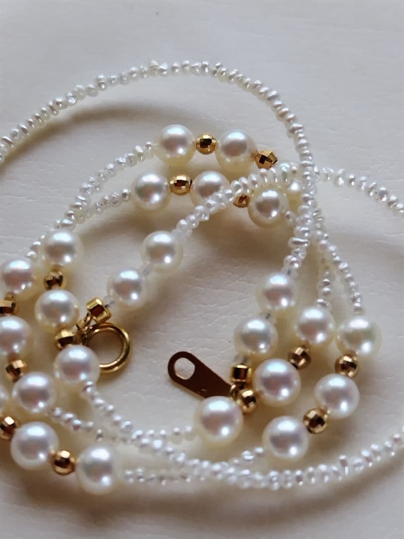 K18 アコヤ真珠ベビーパール、あこや砂芥子パールの、ネックレス