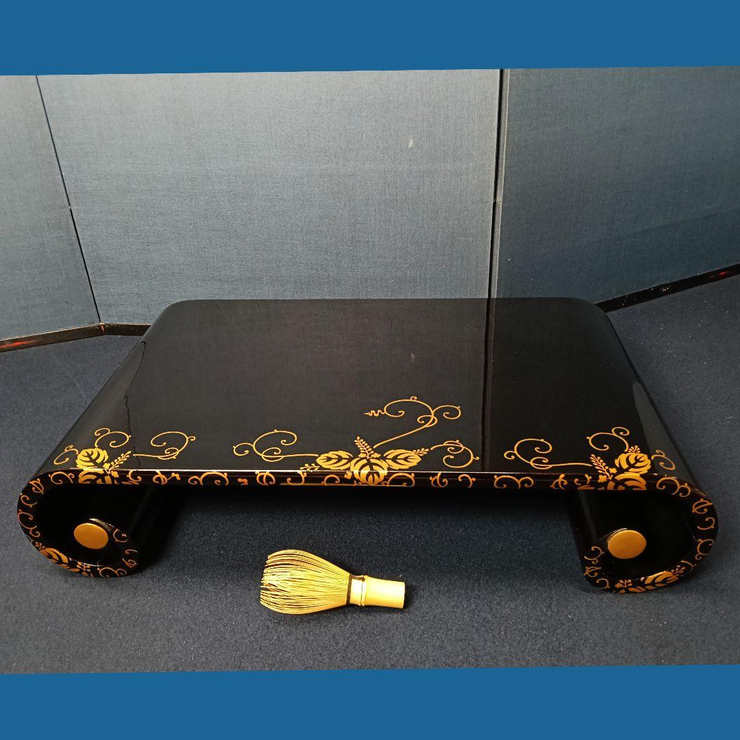 AO34 輪島塗 巻卓 蒔絵 草花蒔絵 花台 香炉台 飾台 木箱入