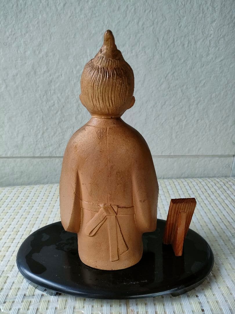 ●【希少】無我童子 金属製 仏教美術 置物 新築記念銘入 台座付 昭和レトロ