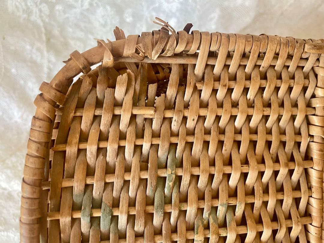 ローズパニエ大　バラペイント蓋付きバスケット　フランスアンティーク　かご　カゴ籠