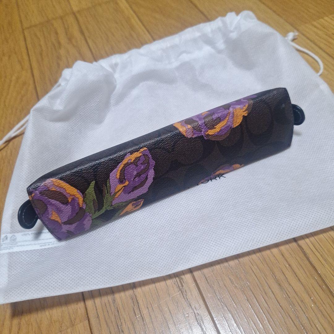 COACH 花柄レザーペンケース 保存袋付き