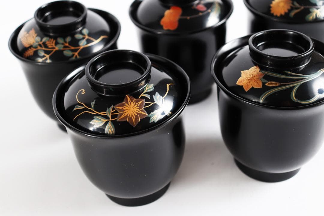 と*と様 輪島塗 塗師 清斉 吸物椀 五客 共箱 茶道具懐石膳会席