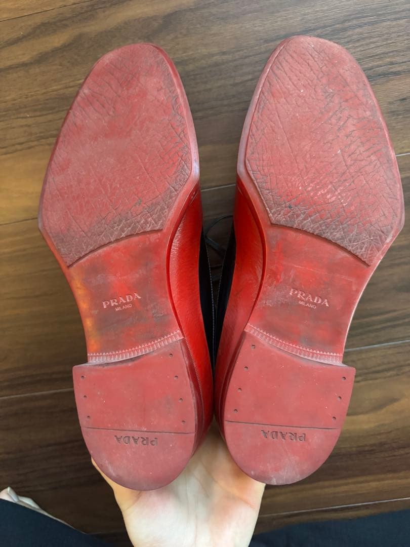 PRADA 12AW ラバーソール　バイカラー　　レザー　シューズ　赤　黒