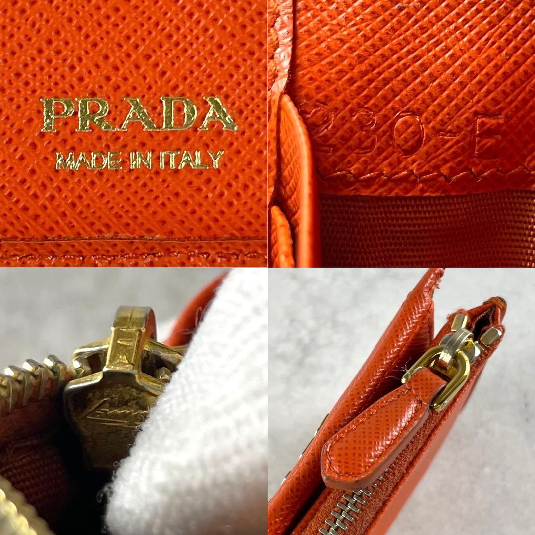 入手困難✨ プラダ 折財布 サフィアーノレザー ロゴプレート オレンジ系