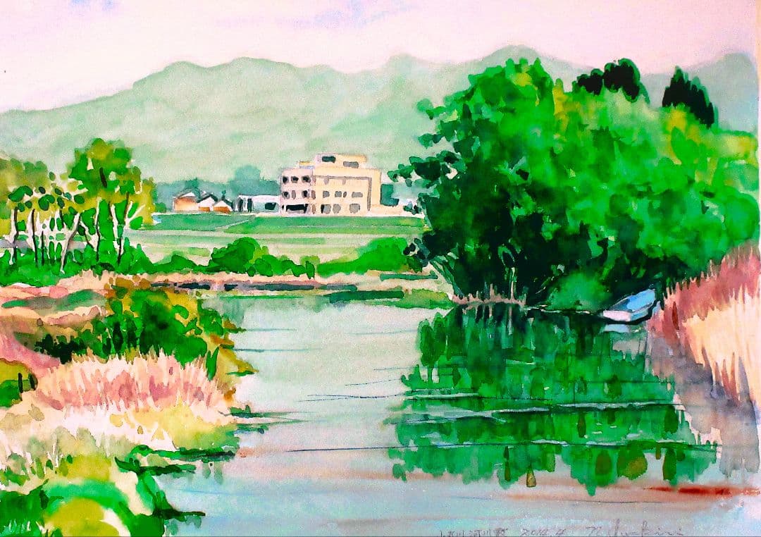 水彩画 風景画 フレーム付き F６号サイズ 原画