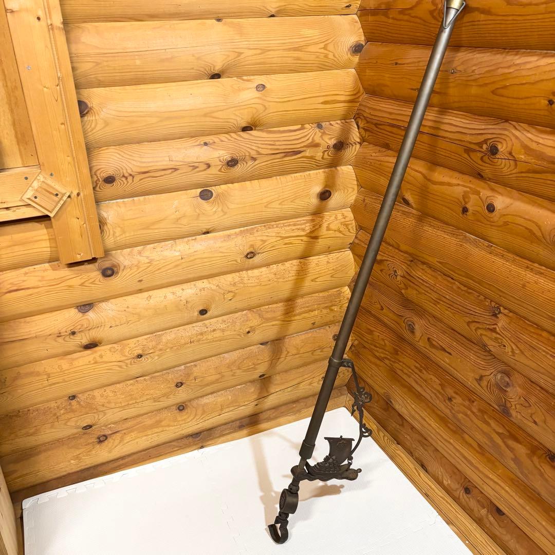 自在鉤 真鍮製 囲炉裏 茶道具 宝船 鶴 亀 アンティーク ビンテージ