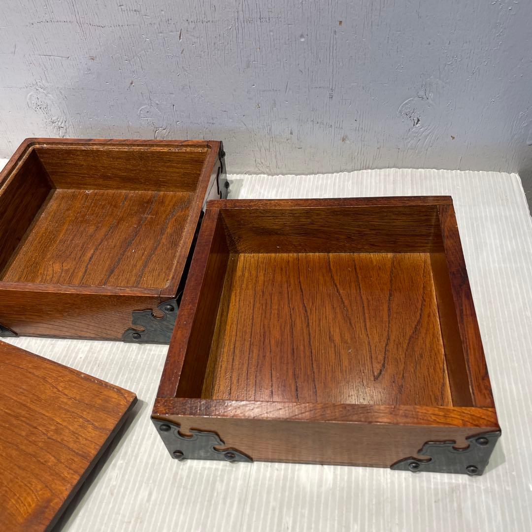 希少　古民具・骨董　立派な金具が印象的な硯箱(小引き出し、小箱、小物入れ、木箱)