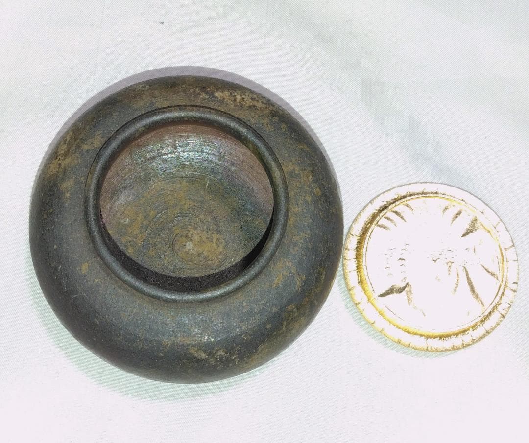 茶道具　備前焼　木村陶峰作　備前桟切焼大海茶入　高昌吉洋文仕覆付　美品！！