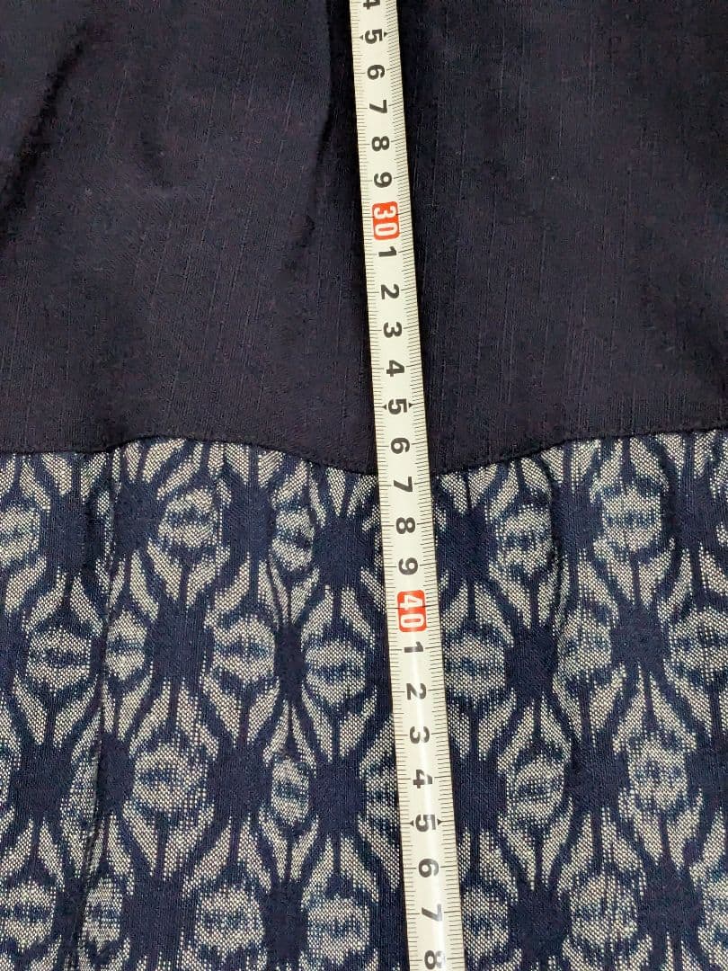 久留米絣　手織り　ネイビー フレアスカート 切り替え　藍暦　AIGOYOMI