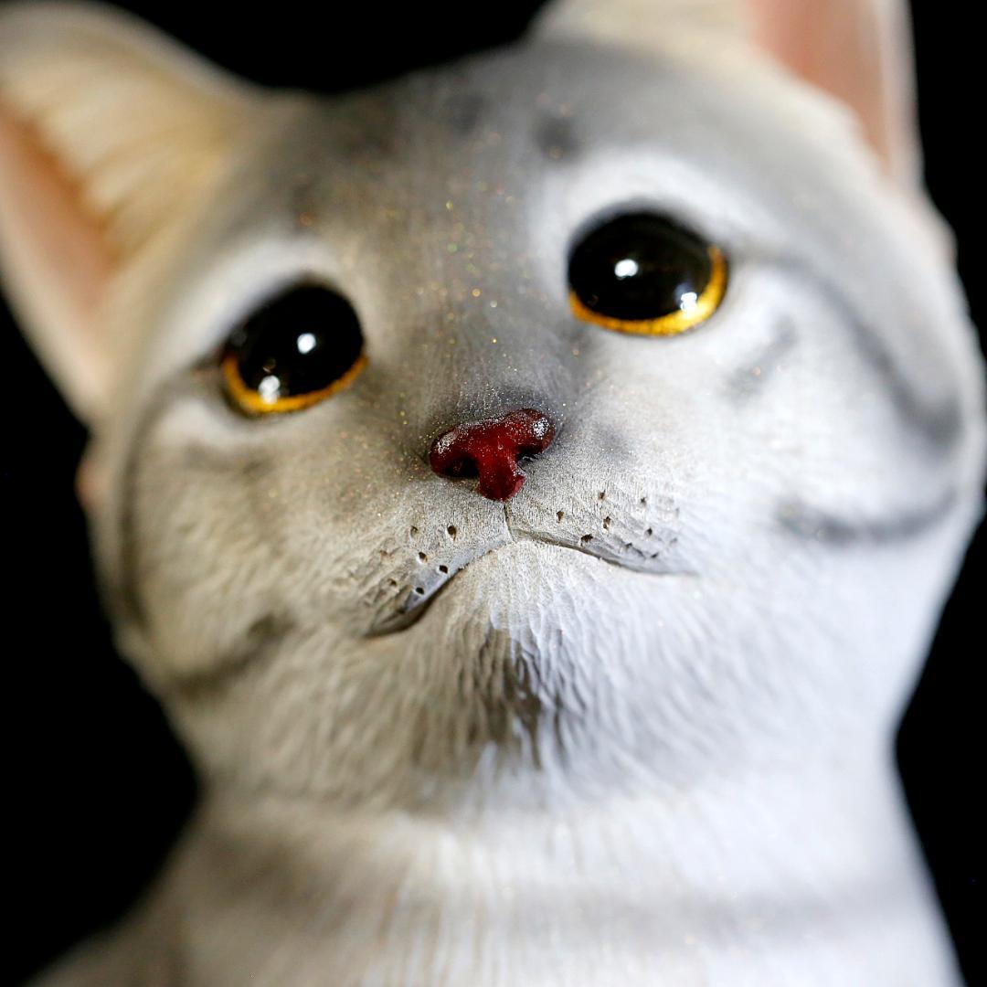 【レア美品】仔猫 子猫 長納魚竹 長納魚丈 彫刻 ネコ置物 箱あり 送料込み