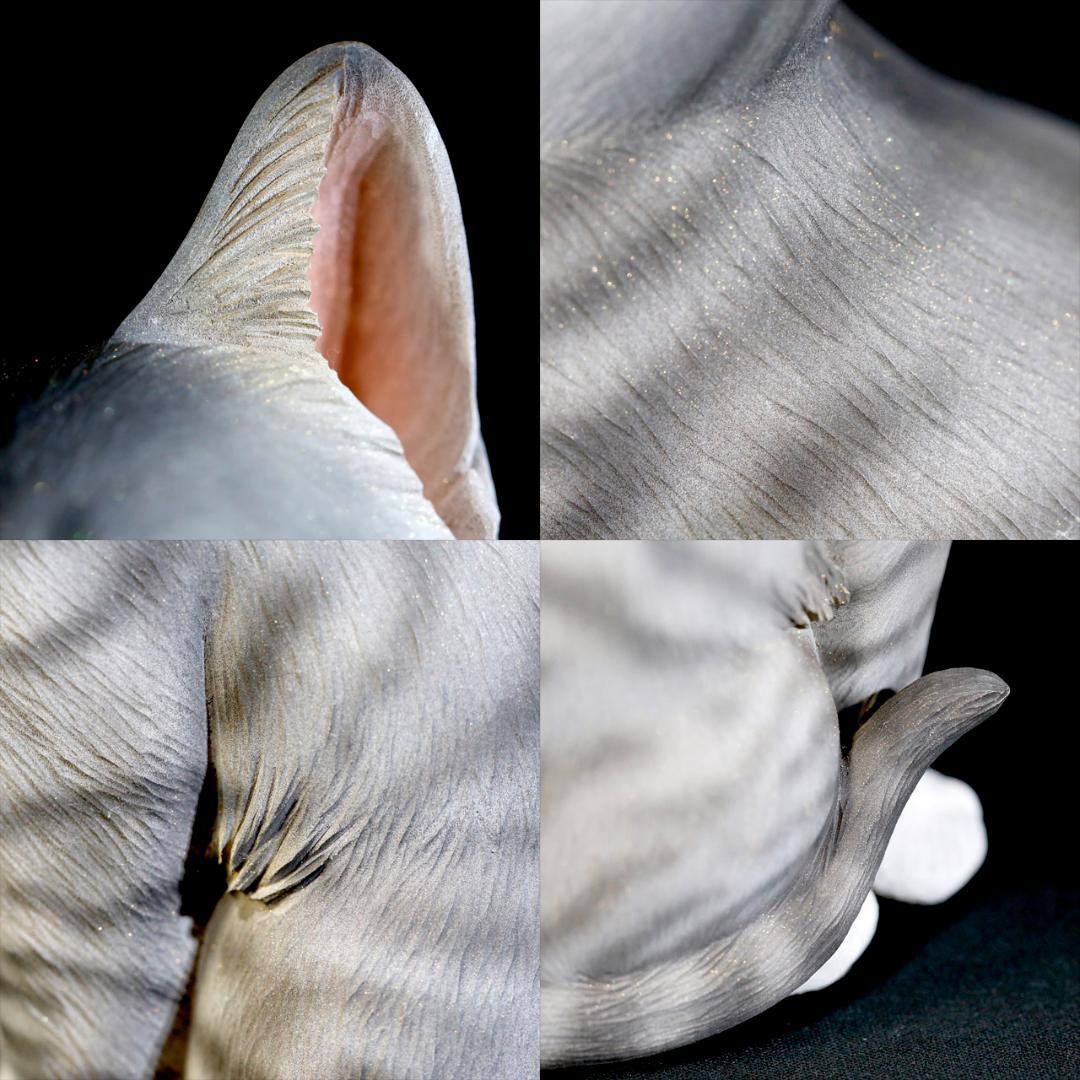 【レア美品】仔猫 子猫 長納魚竹 長納魚丈 彫刻 ネコ置物 箱あり 送料込み