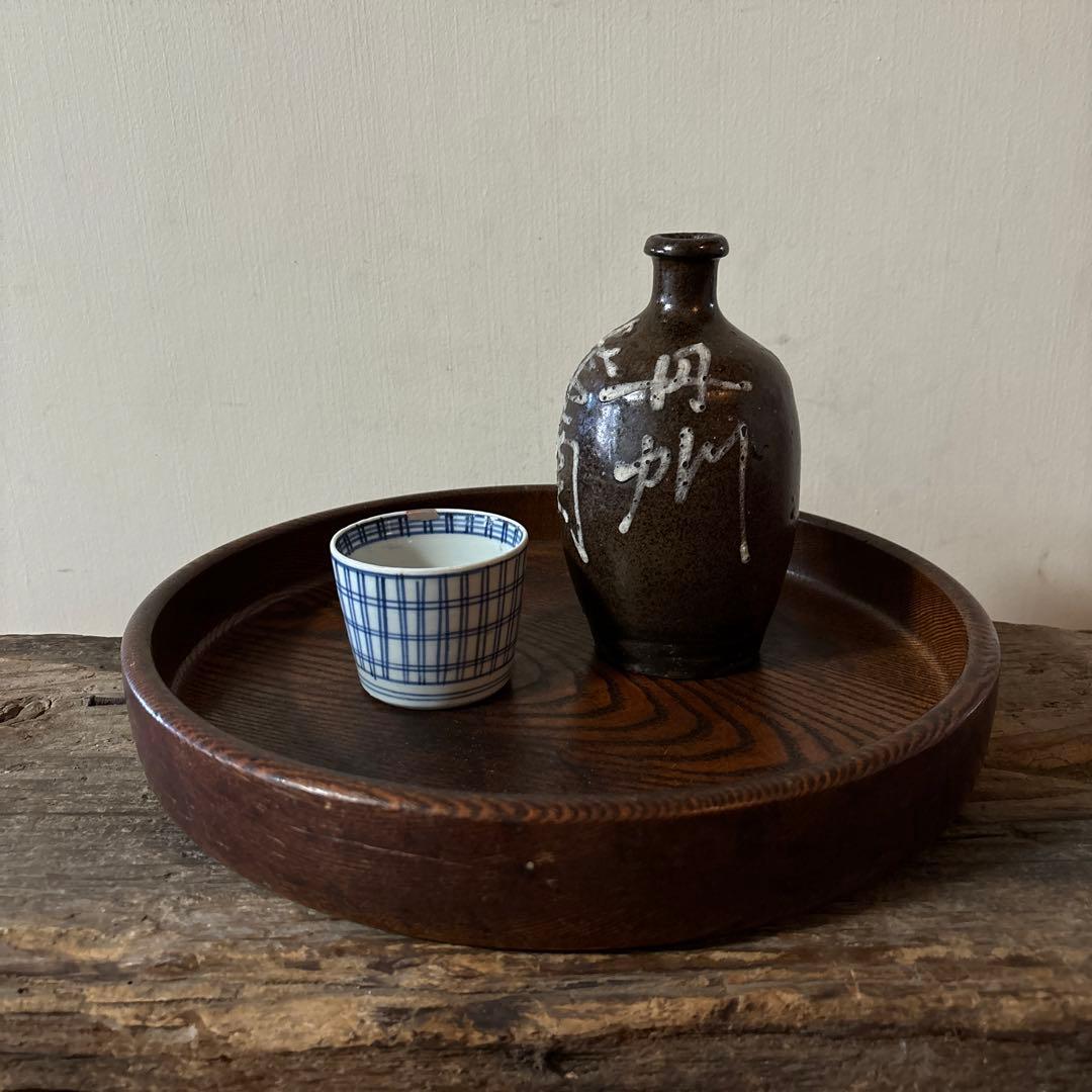 丹波　イッチン紋栗酒小徳利　16cm 明治　花入酒器　骨董.花入.古民芸.筒描