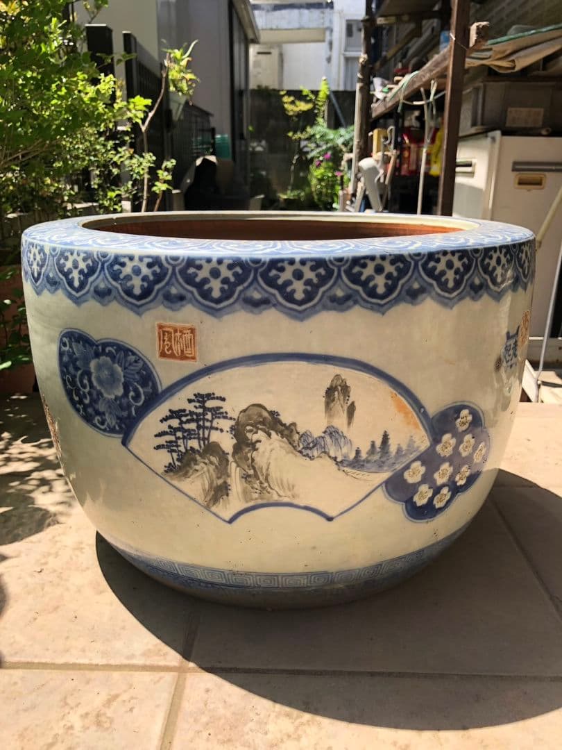 伊万里焼　火鉢　染付窓絵　手渡し　直接取引