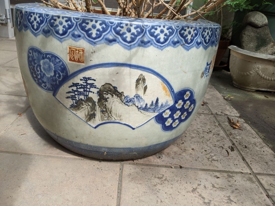 伊万里焼　火鉢　染付窓絵　手渡し　直接取引