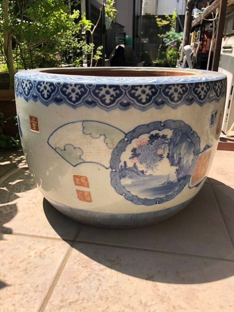 伊万里焼　火鉢　染付窓絵　手渡し　直接取引