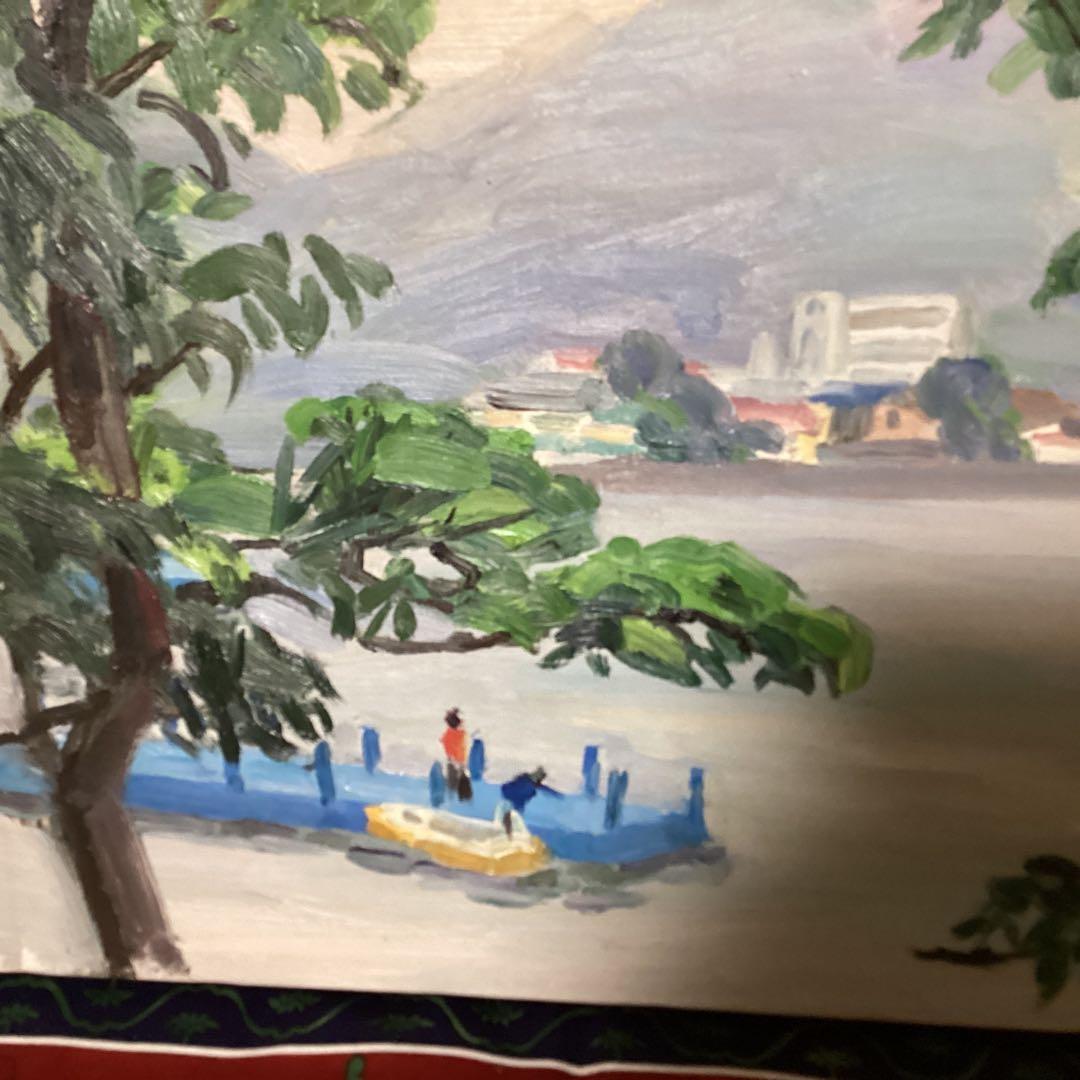 山下清　油彩風景画　キャンバスのみ　八幡学園寄贈作品　サイン　印譜有り　模写