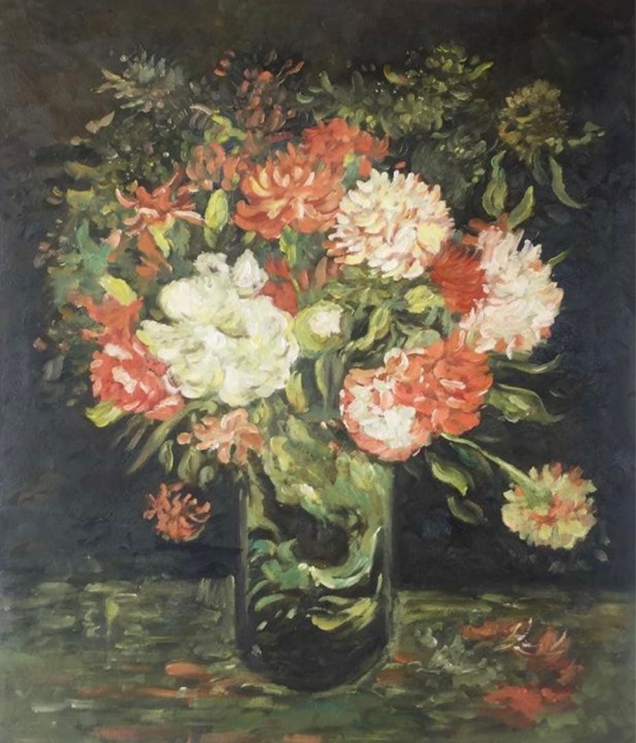 肉筆☆油絵☆F20号『花瓶のカーネーション』ゴッホ/模写