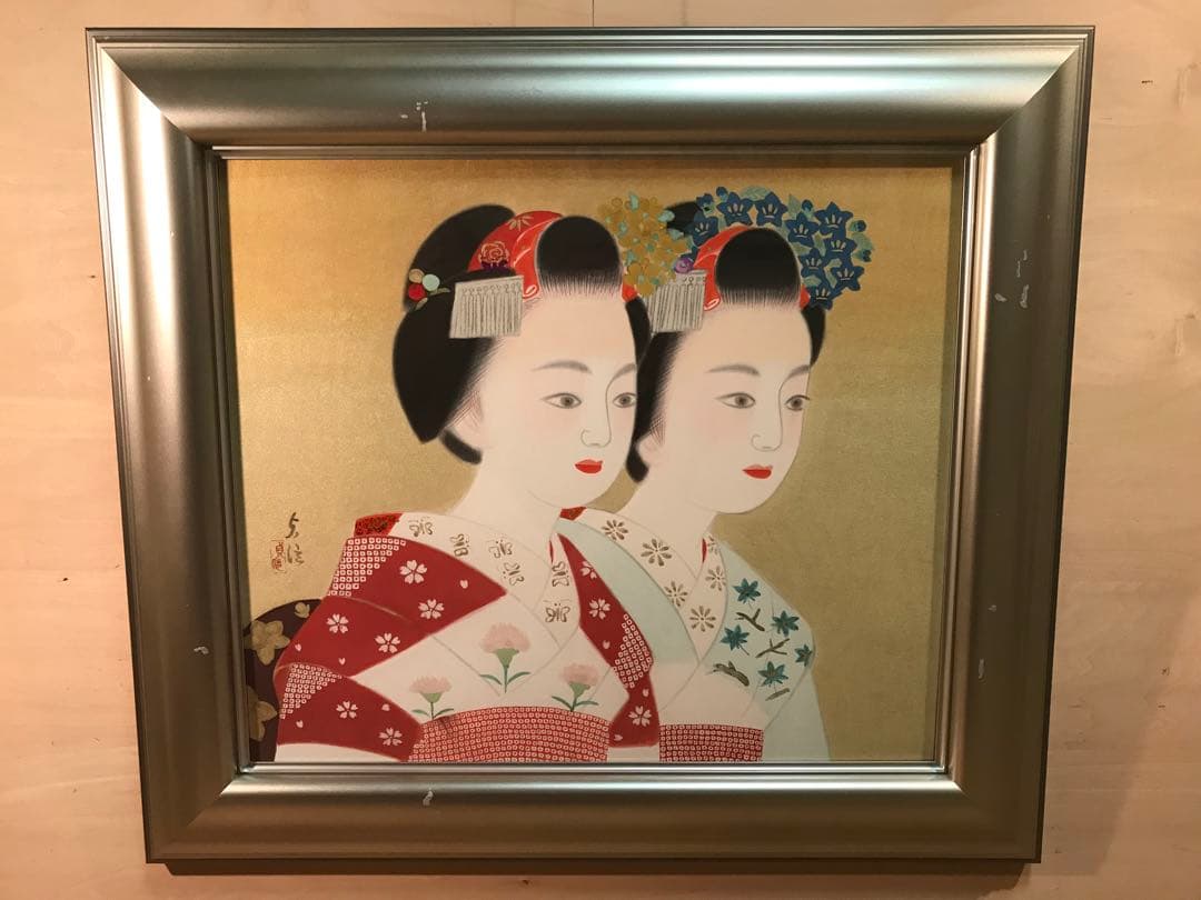 山平貞信　「舞妓」　日本画Ｆ１０号　直筆サイン・落款・共シール有り　③