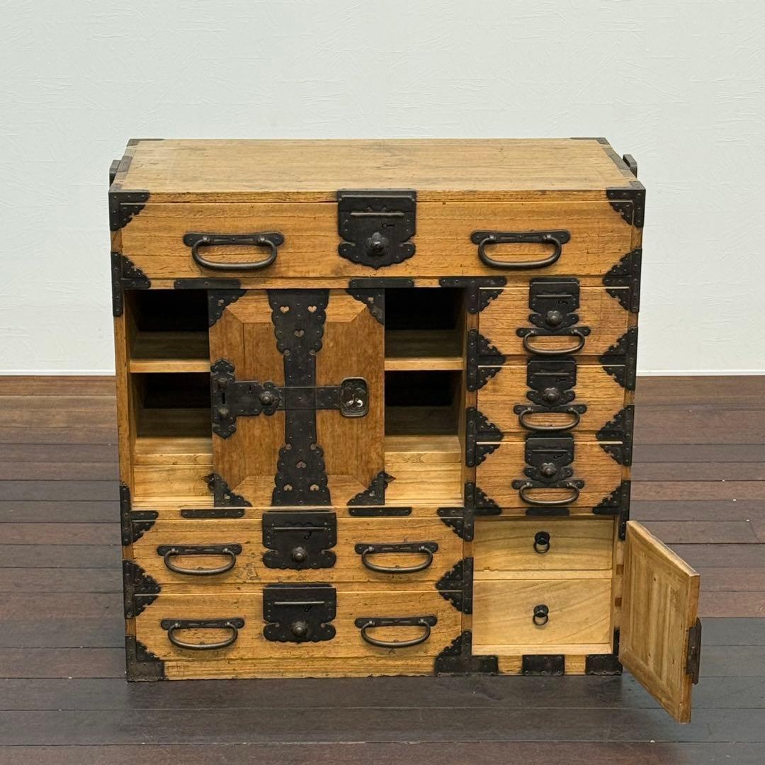 H110K10 リペア済み 和製アンティーク 帳場箪笥 鍵付き 隠しあり