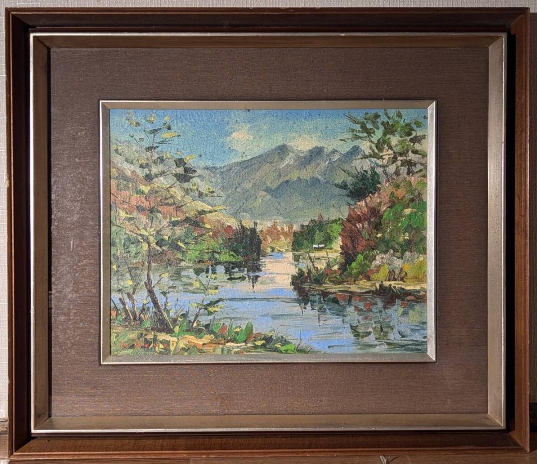 【真作】絵画　油彩6号　尾瀬風景　自然の静けさを描いた一枚　癒しの風景　W92