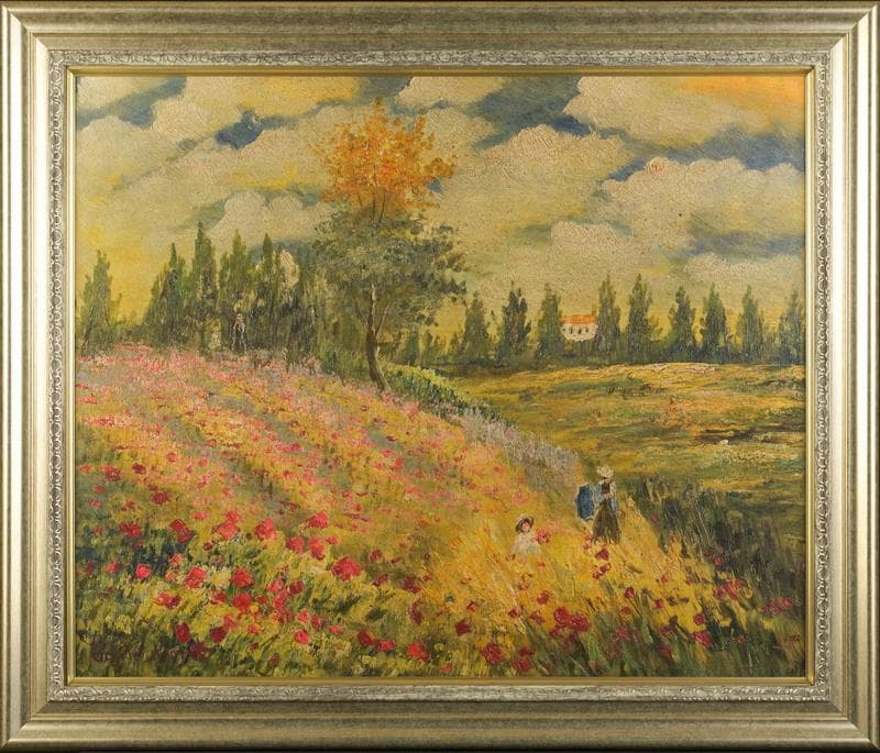 モネ　油彩　肉筆『風景画』表サイン　画廊シール　F12号　額装　b551