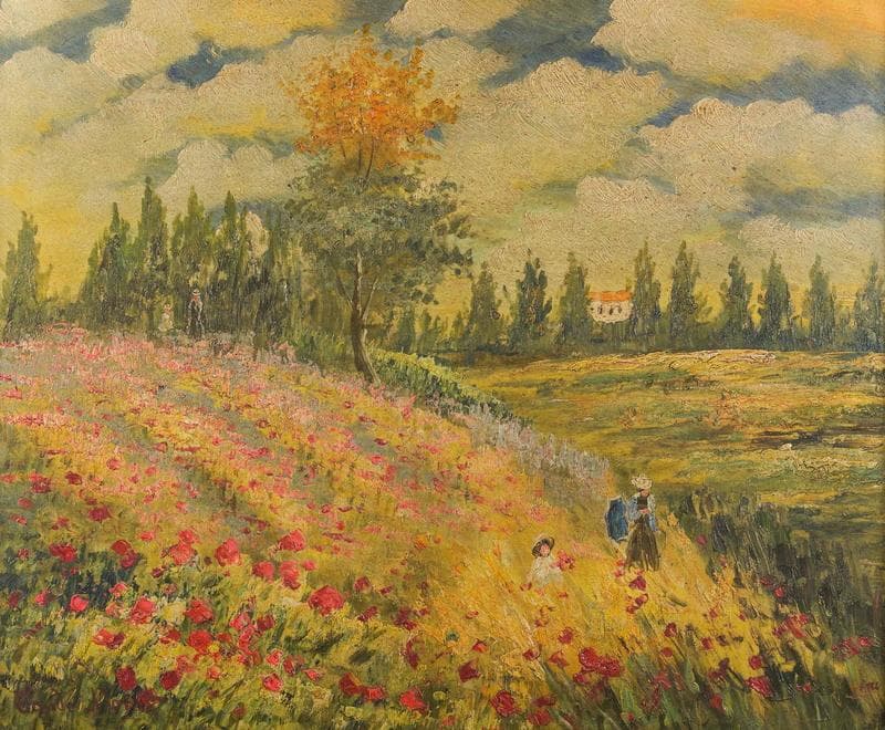 モネ　油彩　肉筆『風景画』表サイン　画廊シール　F12号　額装　b551