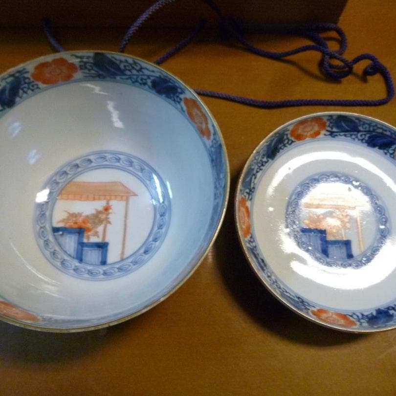 骨董　大明成化年製　古伊万里　錦蓋碗　5客セット　木箱付き