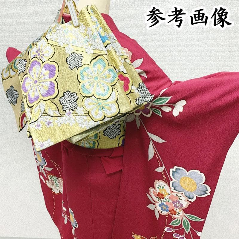 412z16☆中振袖 金駒刺繍 金彩 ちりめん 古典柄☆美品 成人式 結婚式