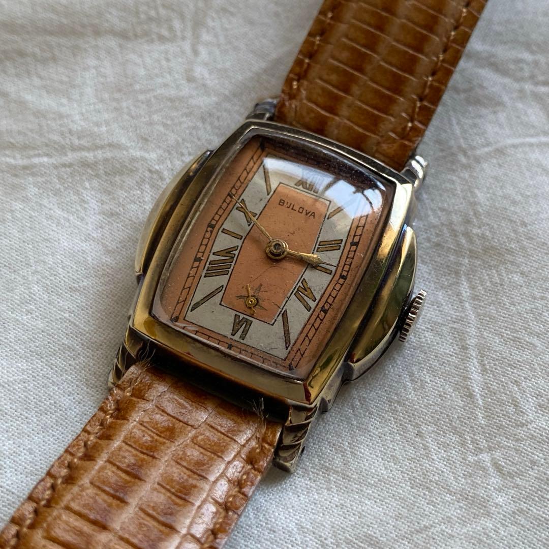 1930年代 BULOVA ツートン アンティーク時計 ビンテージ アールデコ