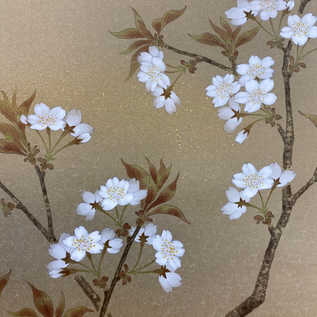 美品 掛け軸 柳沢寿江作 金地 春宵図 桜 共箱 太巻き 縁起物