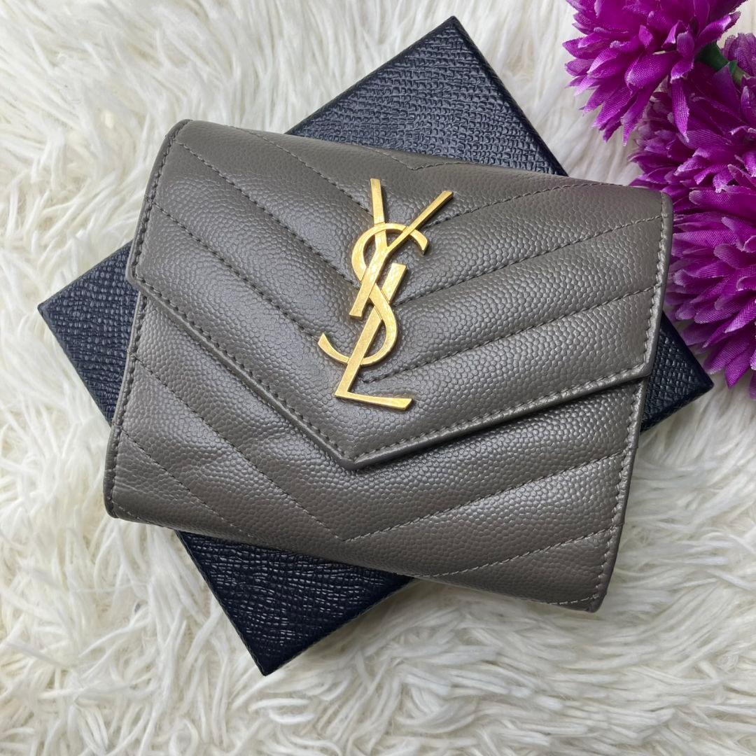 極美品✨サンローラン 三つ折り財布 YSL カサンドラ キャビアスキン