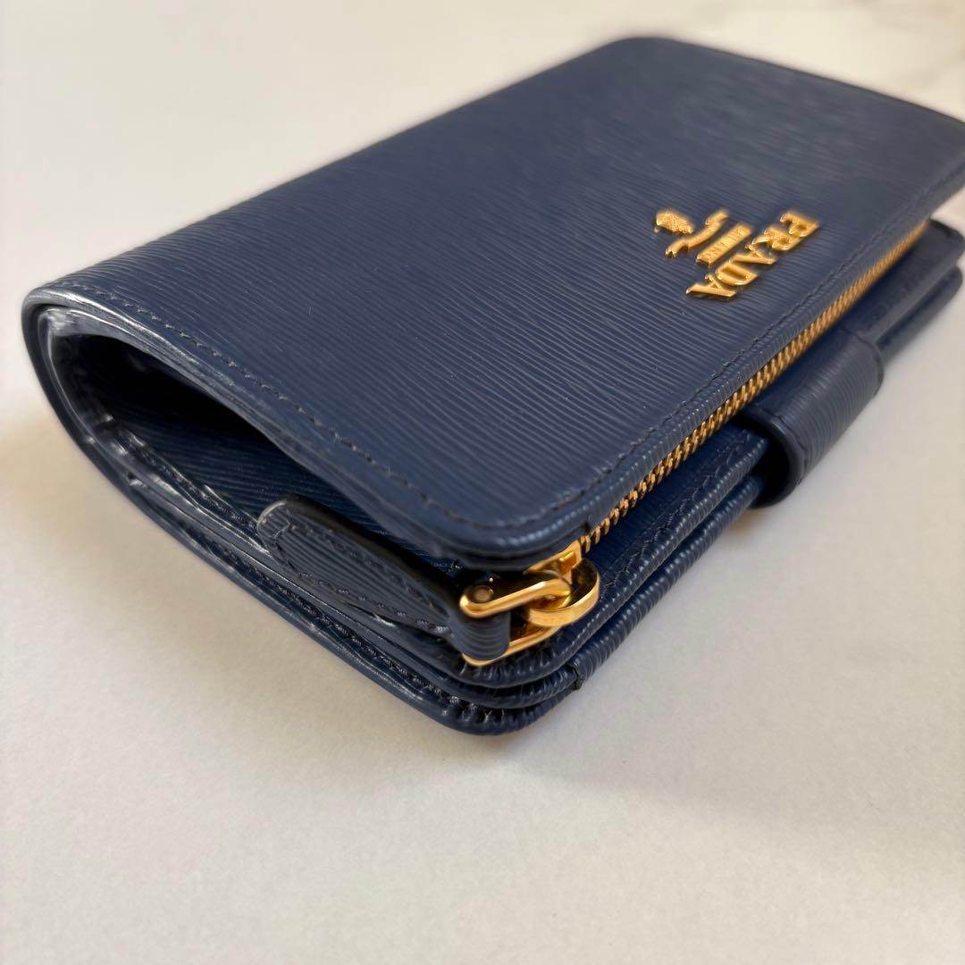 PRADA プラダ ブルー コンパクトウォレット サフィアーノ