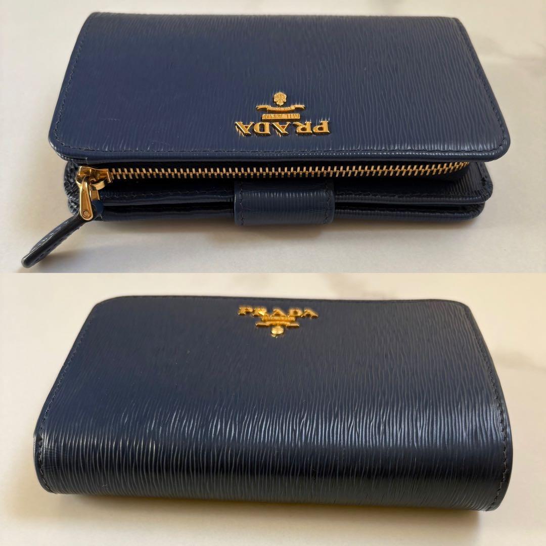 PRADA プラダ ブルー コンパクトウォレット サフィアーノ