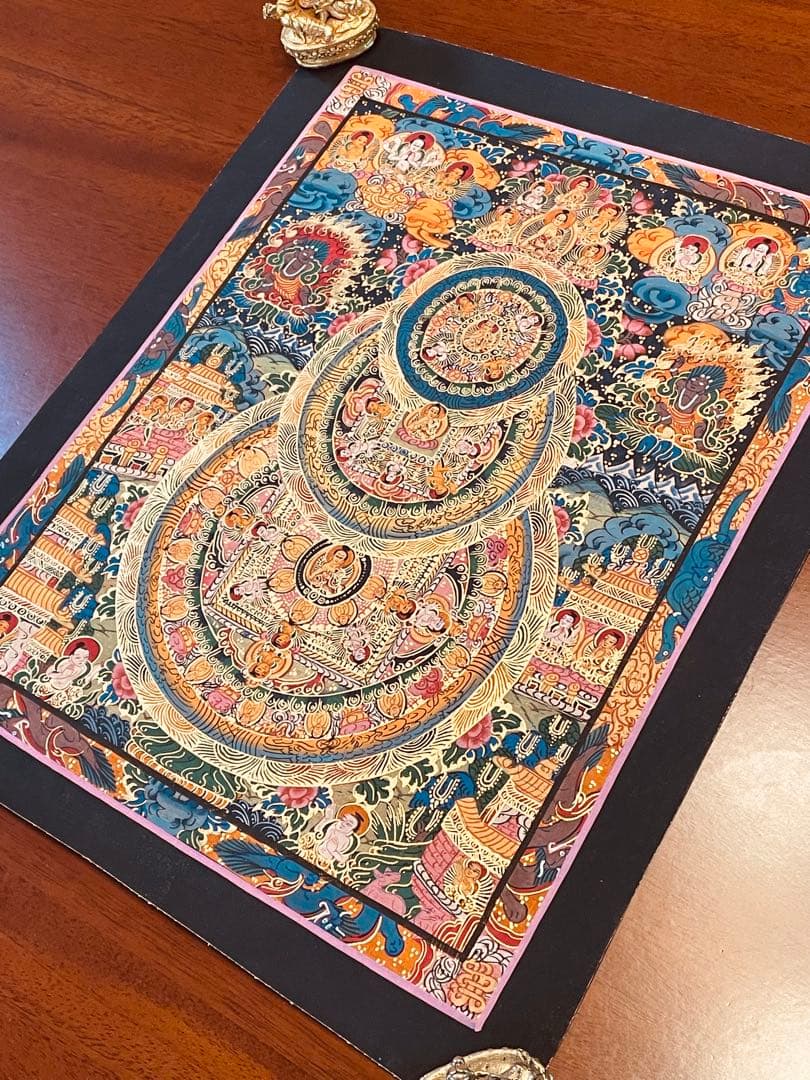 チベット密教 手描き曼荼羅（マンダラ）タンカ 新品・一点物 肉筆画 D4