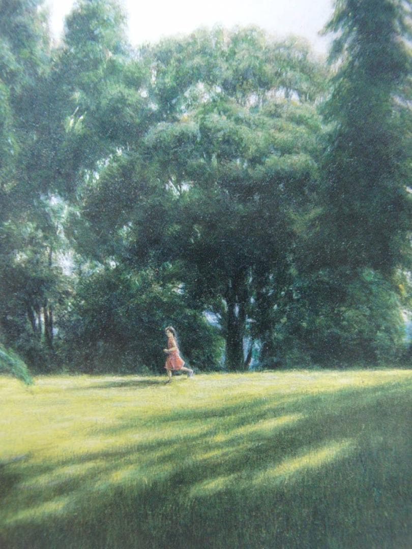 山本貞、【丘の光景】、希少な額装用画集より、新品額装付