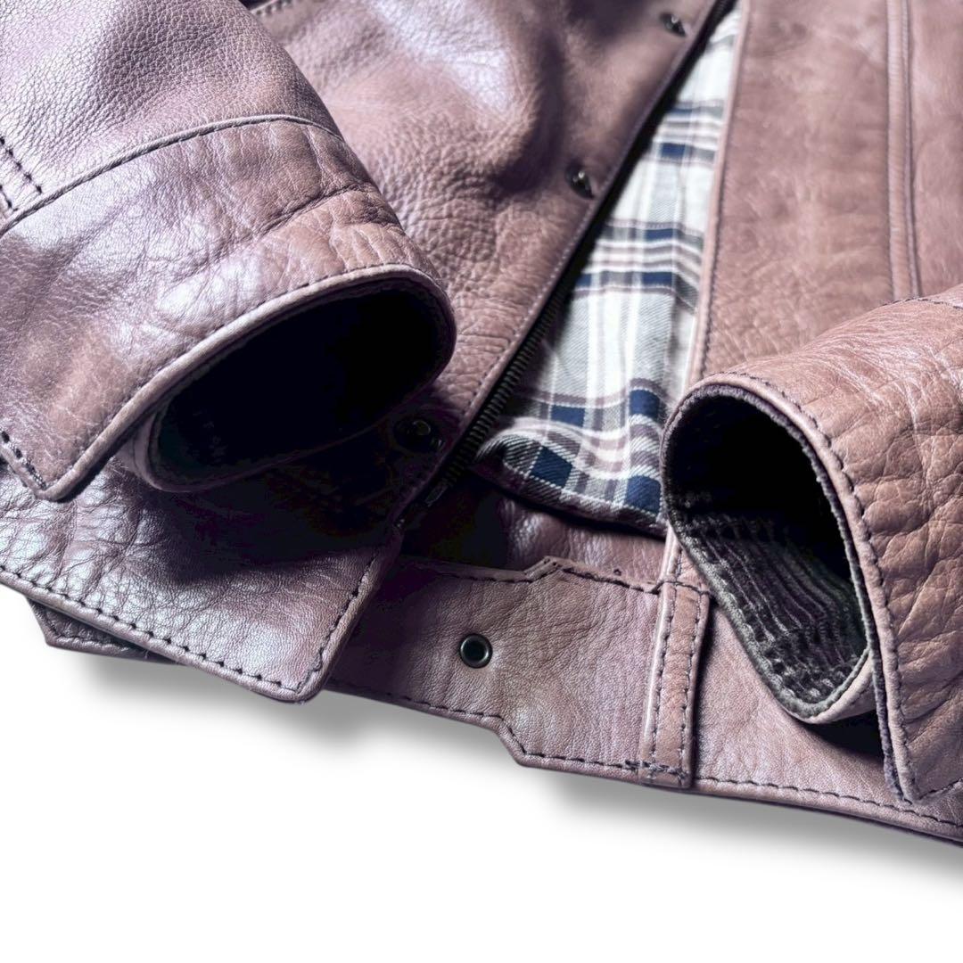 極美品 ベルスタッフ ライダース ロゴプレート チェック 牛革 コーデュロイ 茶