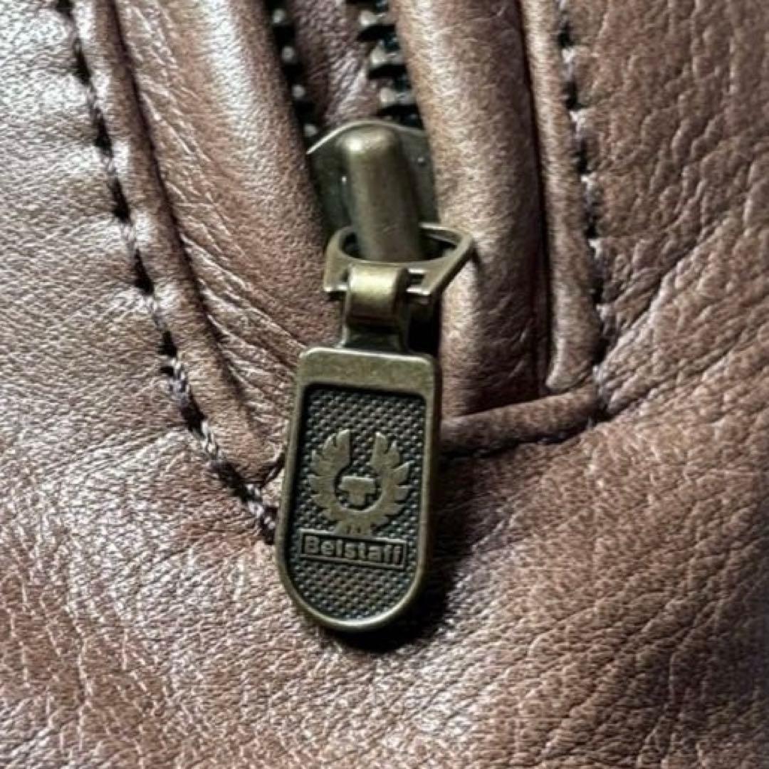 極美品 ベルスタッフ ライダース ロゴプレート チェック 牛革 コーデュロイ 茶