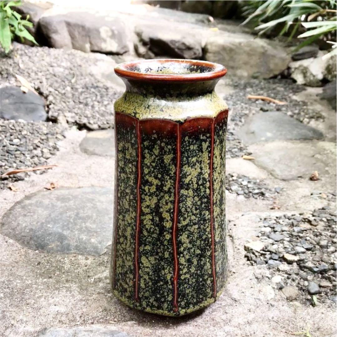 値下げ！骨董 古道具 丹波立杭焼 雅峰窯 窯変面取花器 花入れ　花瓶