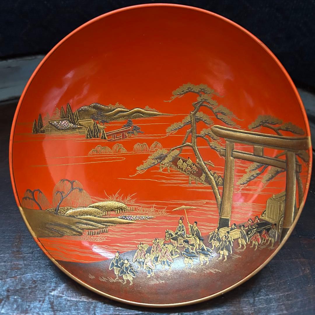 最上級　高蒔絵　大名行列図の漆盃　本物保証