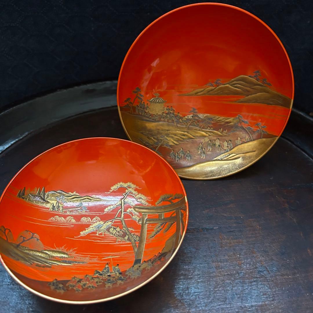 最上級　高蒔絵　大名行列図の漆盃　本物保証