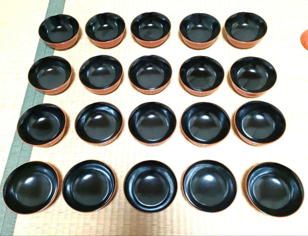 明治42年 吸物椀 20客 外朱内黒 金蒔絵 共箱付 漆器 金彩 時代物 汁椀