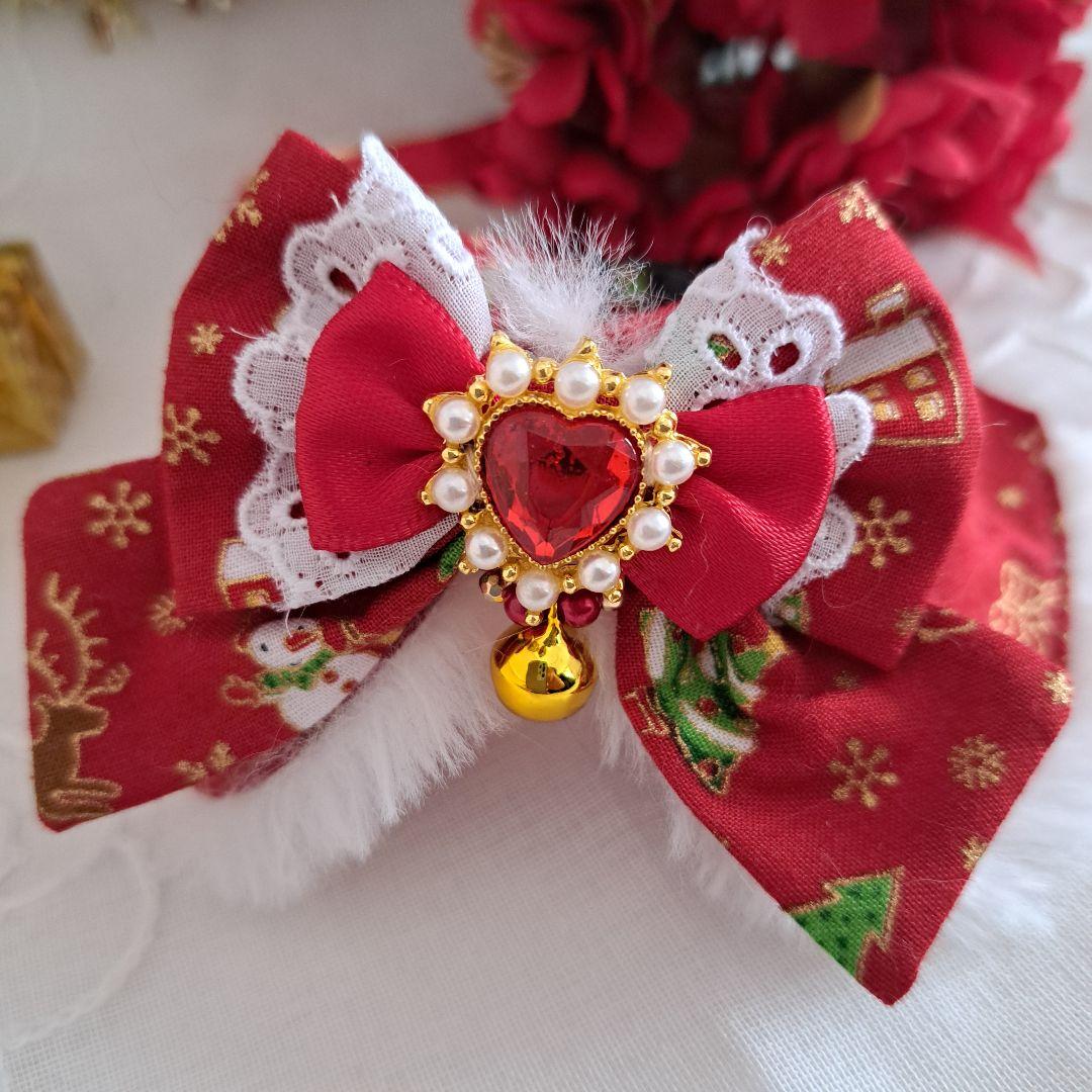 クリスマスシリーズ(赤、雪だるま&サンタ)わんちゃん猫ちゃん用襟つき首輪