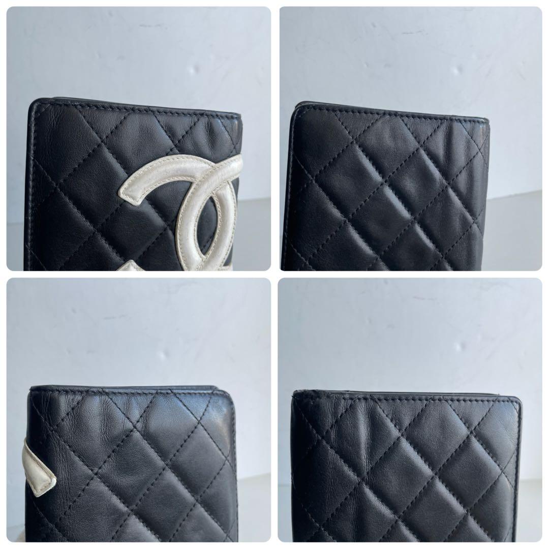 箱シール有り✨CHANEL マトラッセ カンボンライン ２つ折り長財布白黒ピンク