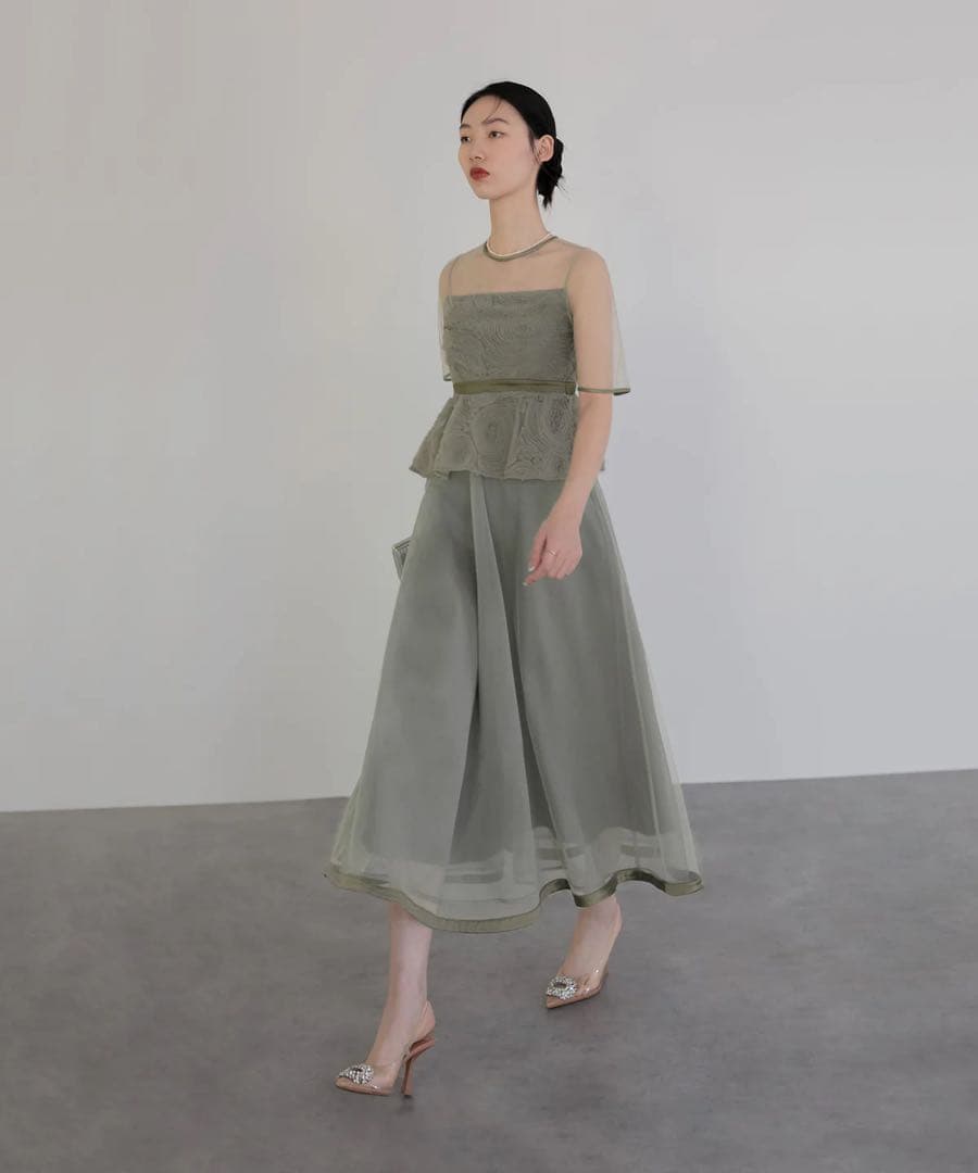 LEJA ローズペプラムビスチェAラインワンピースドレス グリーン