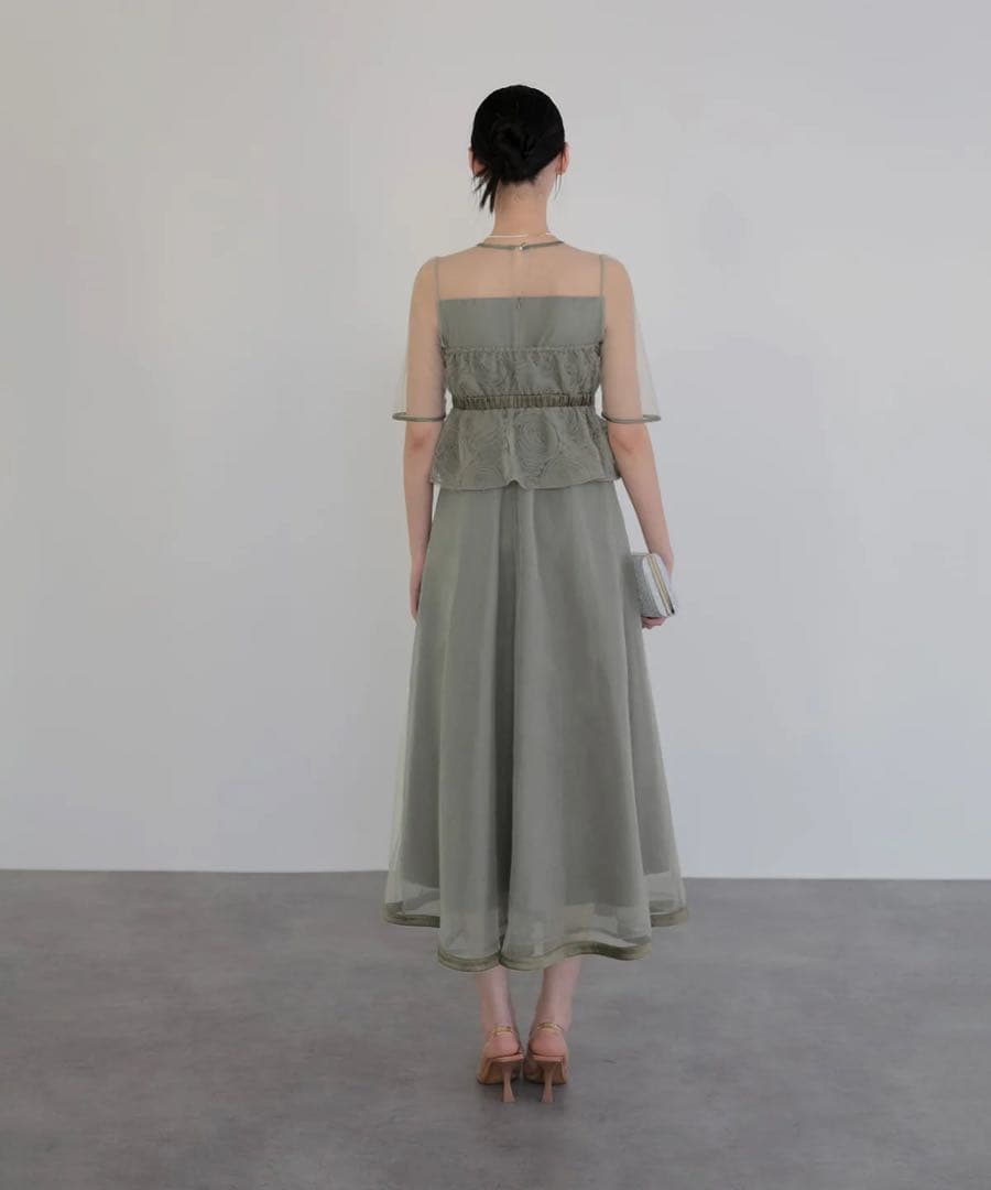 LEJA ローズペプラムビスチェAラインワンピースドレス グリーン