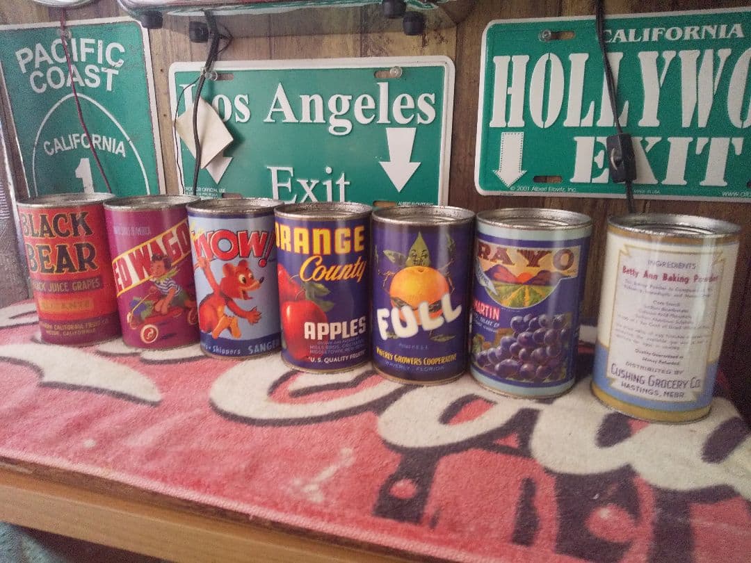 レトロ、アンティーク風 缶詰型の貯金箱7つセット スチール缶アメリカン雑貨