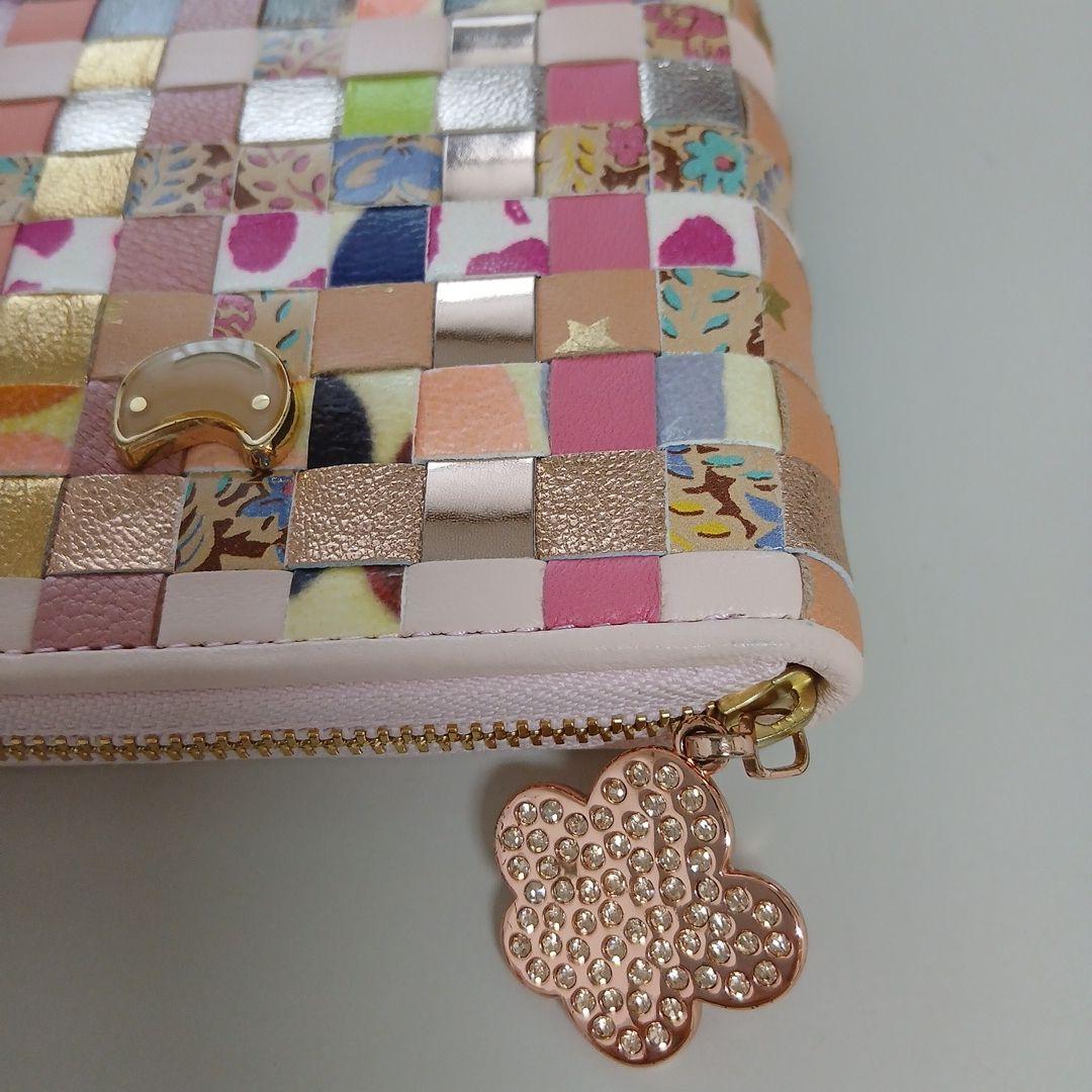 ツモリチサト　エポネコメッシュ ラウンドファスナー2つ折り財布　ピンク