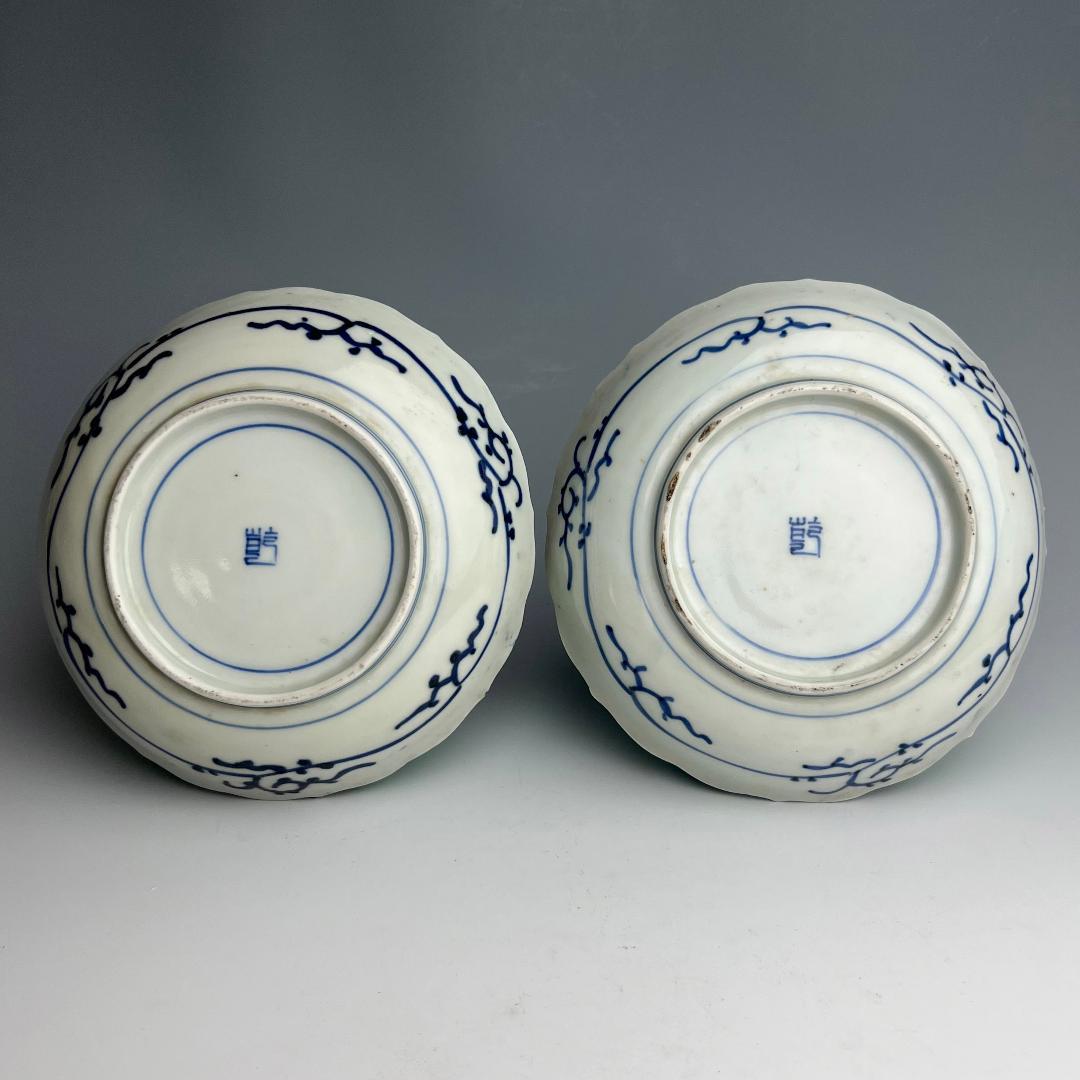 古伊万里 染付 柳紋陵花皿 六客